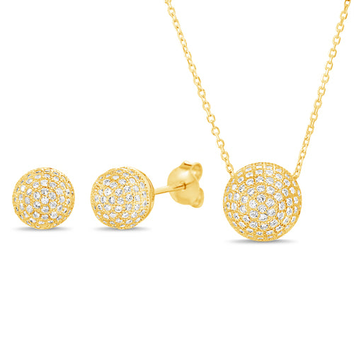 Gold CZ Ball 8MM Post Earring & 10 MM Pendant Necklace - Atlanta Jewelers Supply