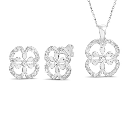 Sterling Silver Open Flower Earring & Pendant Set (Chain not Included)