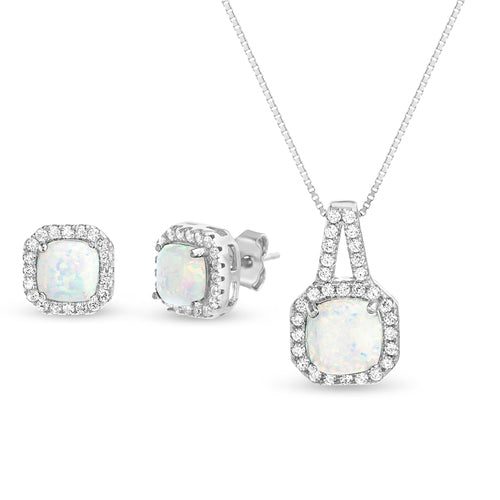 Sterling Silver Opal W/ CZ Halo Necklace Set - Atlanta Jewelers Supply