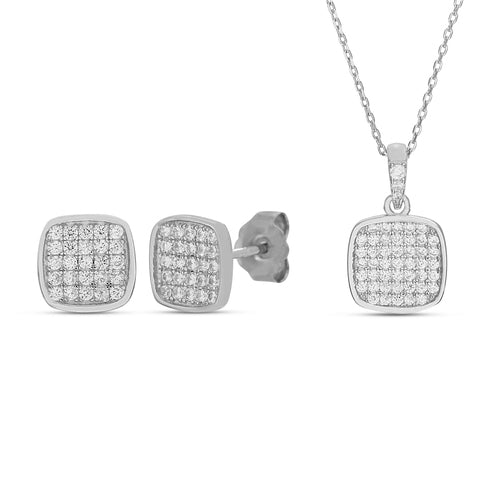 Sterling Silver Pave CZ Square Necklace & Stud Earring Set - Atlanta Jewelers Supply