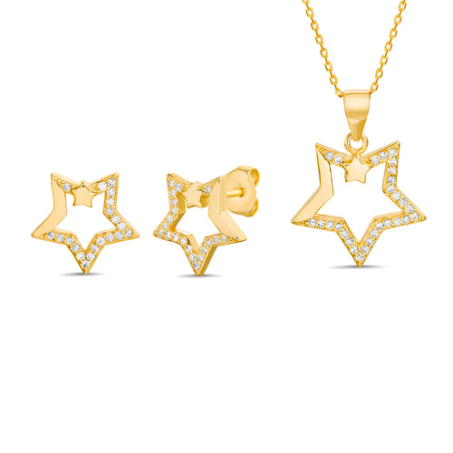 Sterling Silver Open Star Earring/Pendant Set