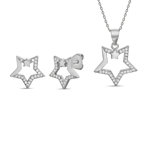 Sterling Silver Open Star Earring/Pendant Set