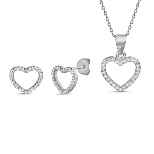 Sterling Silver Open Heart Earring/Necklace Set