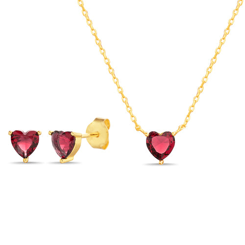 Sterling Silver Gemstone Heart Stud Earring/Necklace Set
