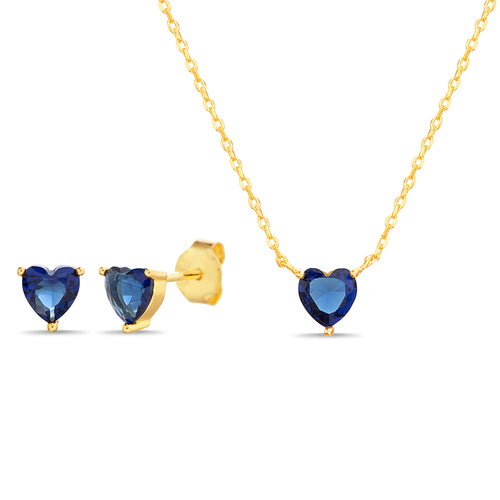 Sterling Silver Gemstone Heart Stud Earring/Necklace Set