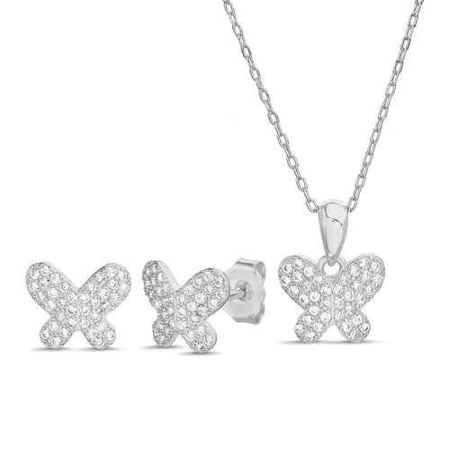 Sterling Silver Butterfly Pave Set