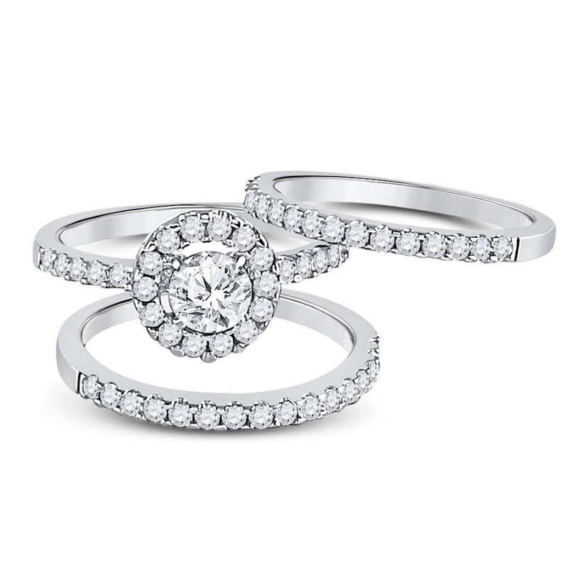 Sterling Silver 3 Band Halo Circle Cz Wedding Set - Atlanta Jewelers Supply