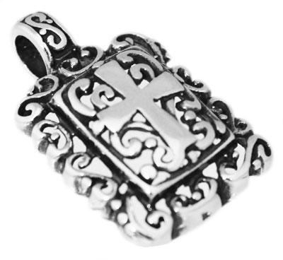 Sterling Silver Rectangular Filigree Design Pendant With A Cross In Center - Atlanta Jewelers Supply