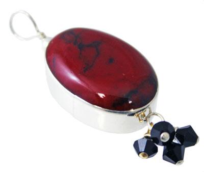 Sterling Silver Red Jasper Oval Pendant With  Dangled Jet Swaroski Crystals - Atlanta Jewelers Supply