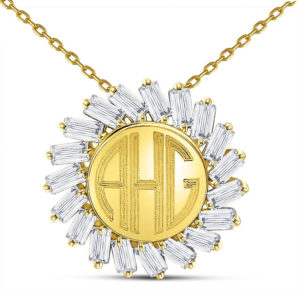 Stunning Sterling Silver CZ Engravable Sun Necklace With Your Choice Of Initials - Atlanta Jewelers Supply