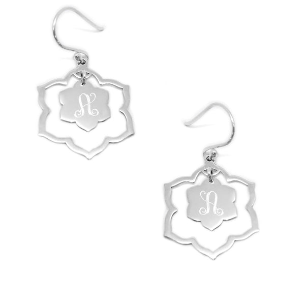 Sterling Silver Flower Leaf Engravable Earrings