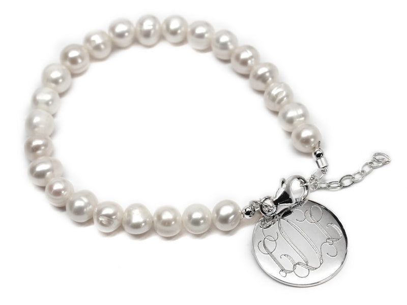 Sterling Silver Freshwater Pearl Bracelet With Engrave Disc - Atlanta Jewelers Supply