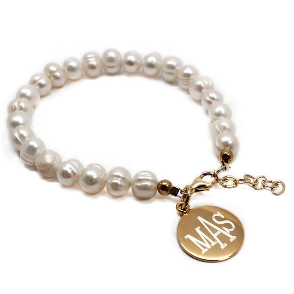 Sterling Silver Freshwater Pearl Bracelet With Engrave Disc - Atlanta Jewelers Supply