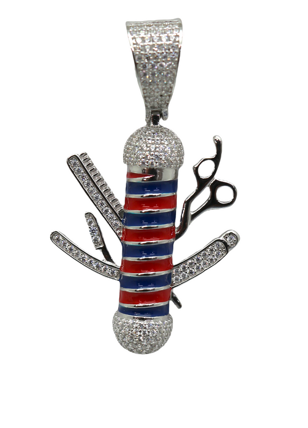 Sterling Silver Barbershop Mens Pendant