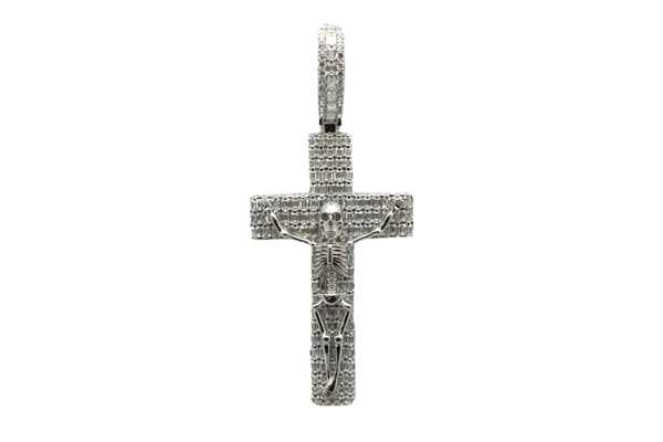 Sterling Silver Skeleton Cross Mens Pendant