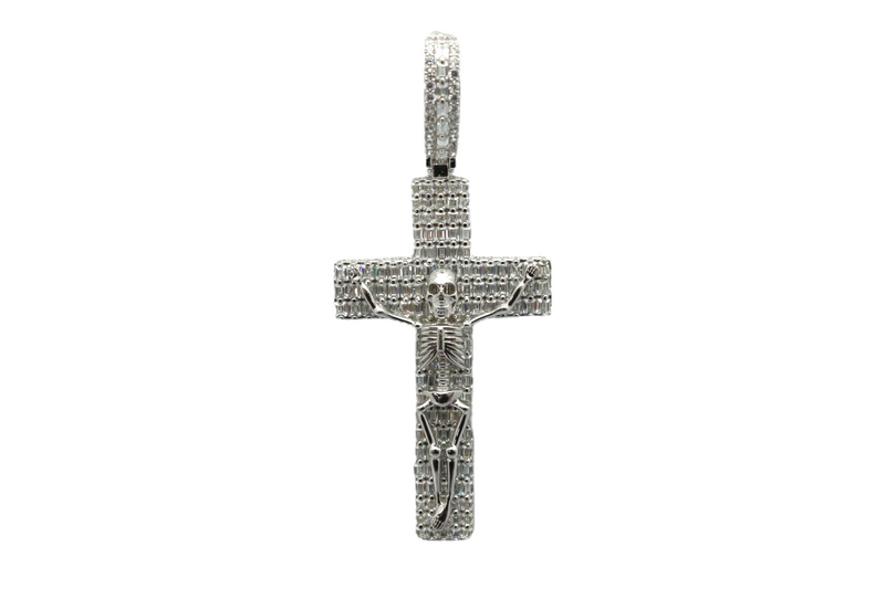 Sterling Silver Skeleton Cross Mens Pendant