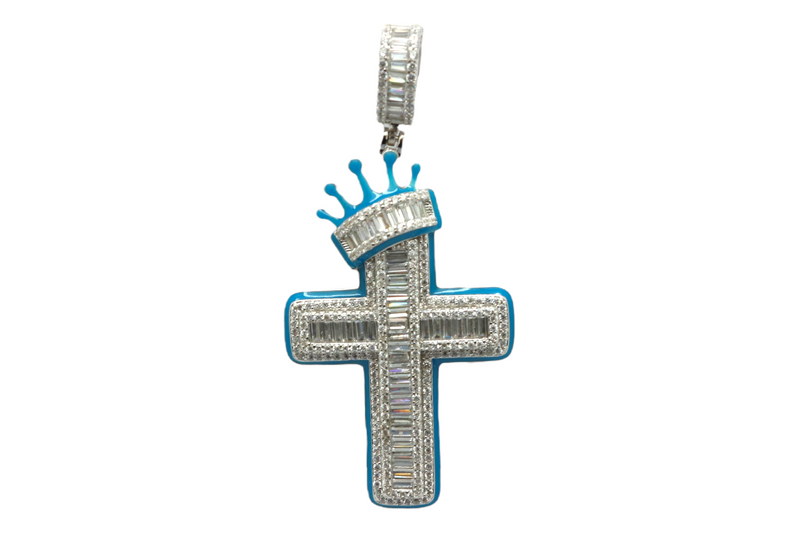 Sterling Silver Cross Crown Mens Pendant