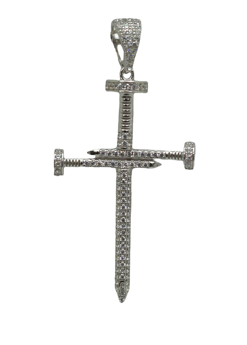 Sterling Silver Nail Cross Mens Pendant