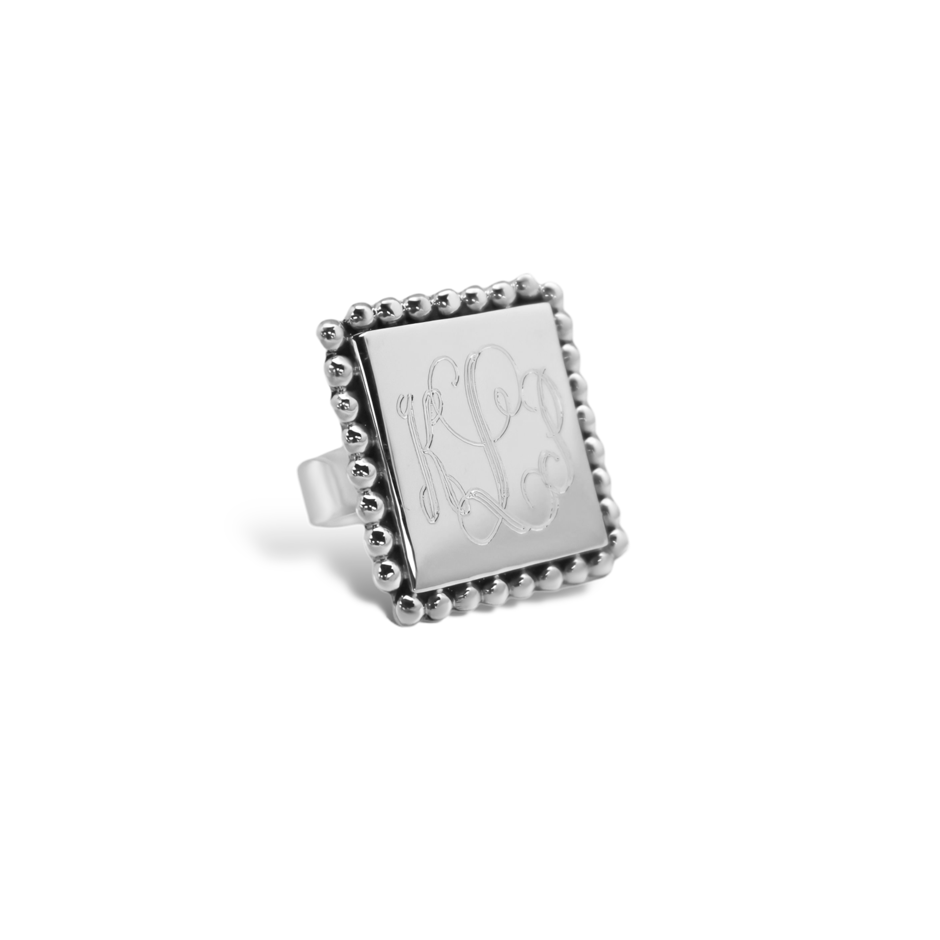 Sterling Silver Square Engravable Ring W/ Beaded Trim