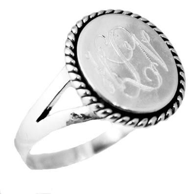 Sterling Silver Ring Vertical Oval Engravable Ring With Roped Edge and Split Band - Atlanta Jewelers Supply