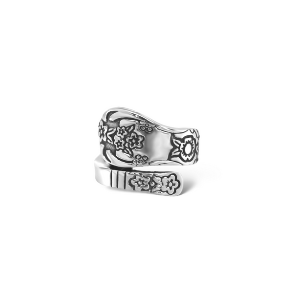 Sterling Silver Flower Detailed Spoon Design Ring