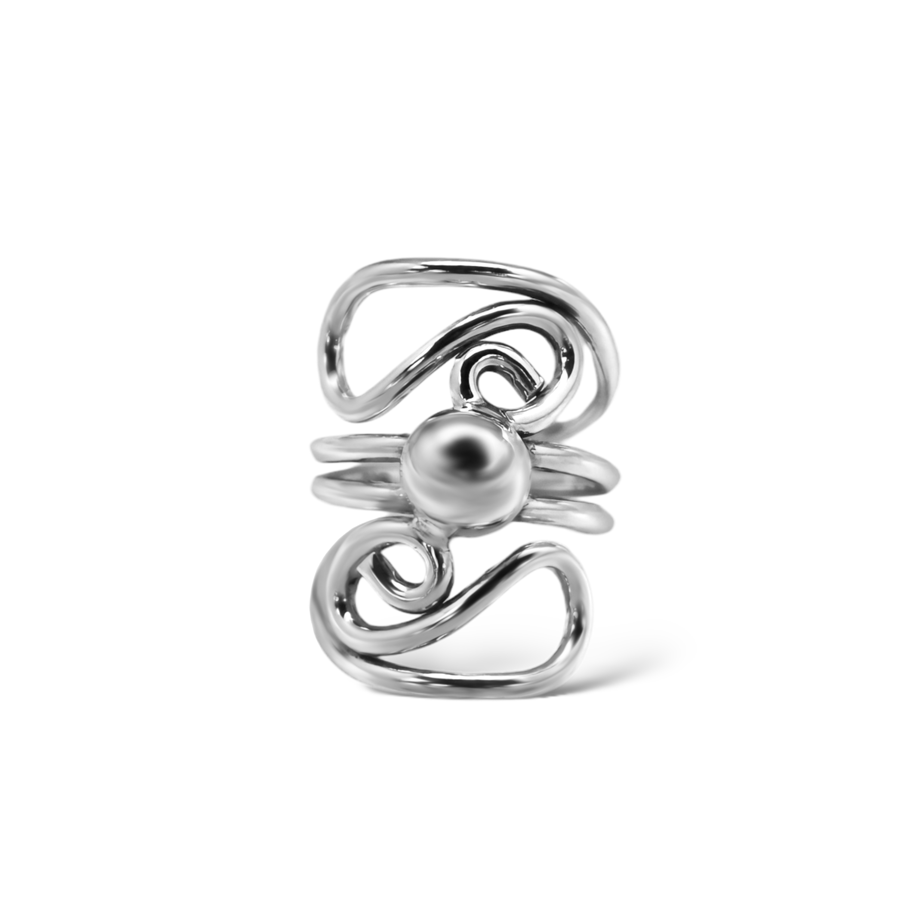Sterling Silver Double Swirl Design W/ Ball Ring
