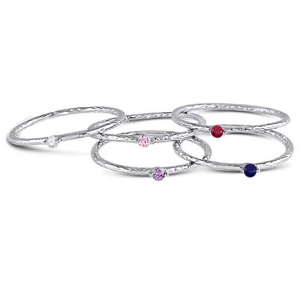 Sterling Silver Hammered Band With Multi Color CZ Stackable Ring - Atlanta Jewelers Supply