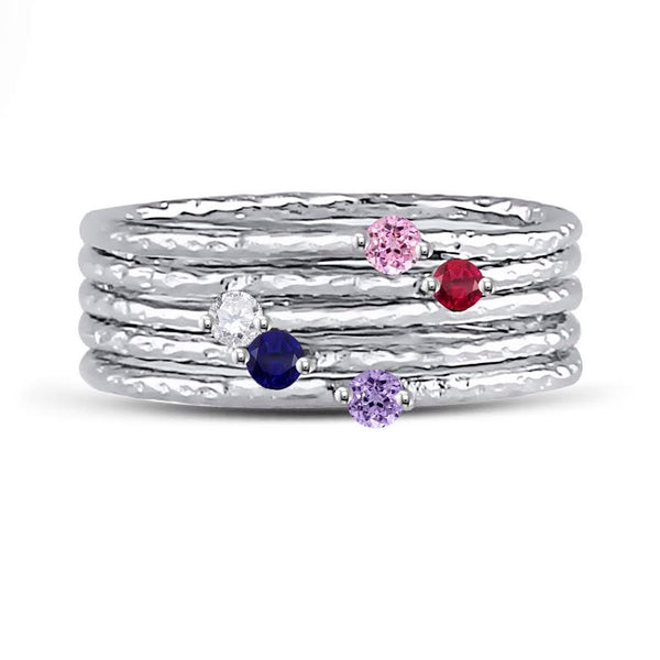 Sterling Silver Hammered Band With Multi Color CZ Stackable Ring - Atlanta Jewelers Supply