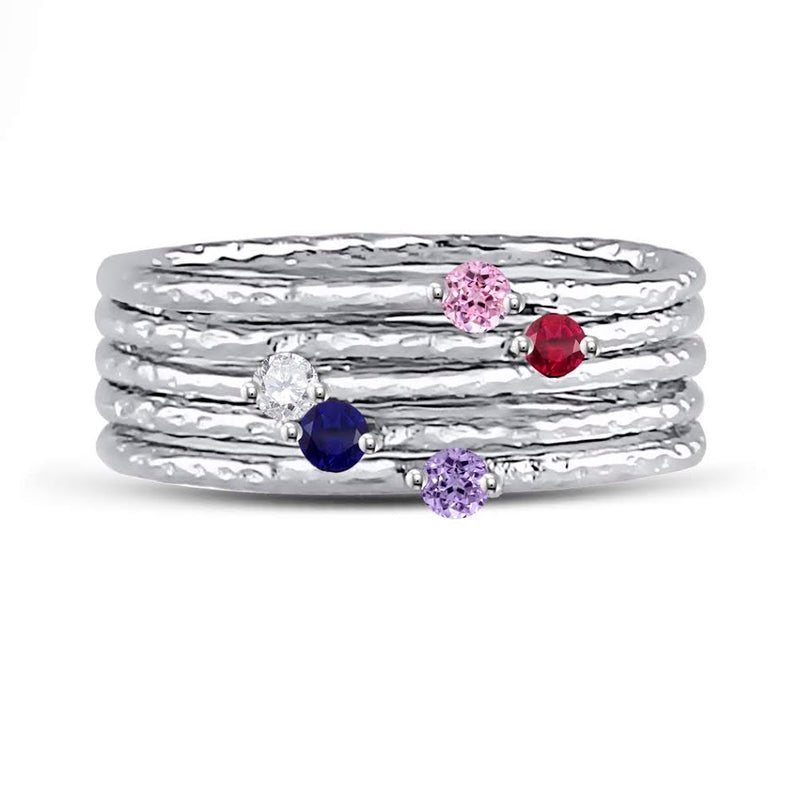 Sterling Silver Hammered Band With Multi Color CZ Stackable Ring - Atlanta Jewelers Supply