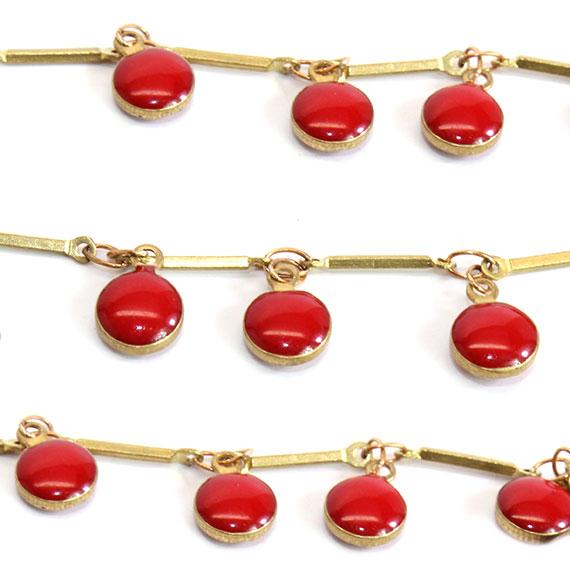 Non Silver T-Gold Bar Link Chain With Circle Red Stones Dangling - Atlanta Jewelers Supply