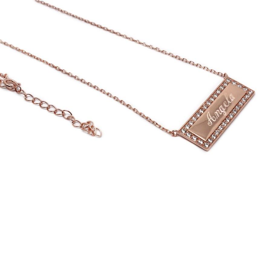 Sterling Silver Engraveable CZ Bar Necklace - Atlanta Jewelers Supply