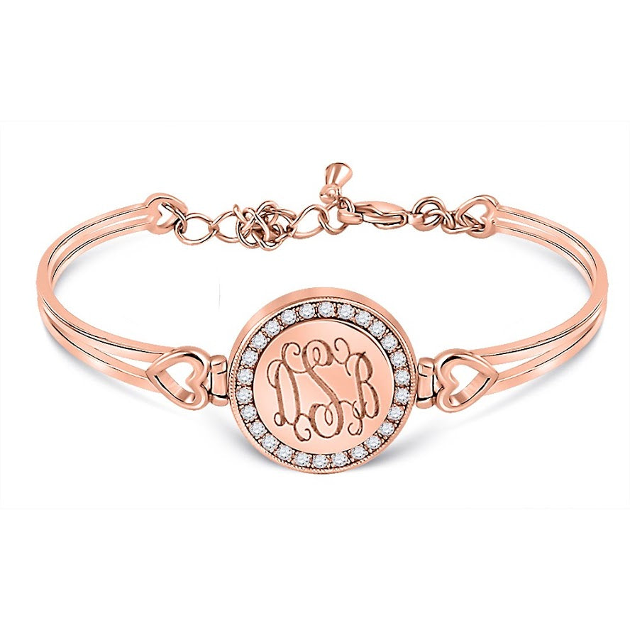 Elegant Engravable White Copper Circle Bracelet With CZ around with  Princess Hearts on each side - Atlanta Jewelers Supply