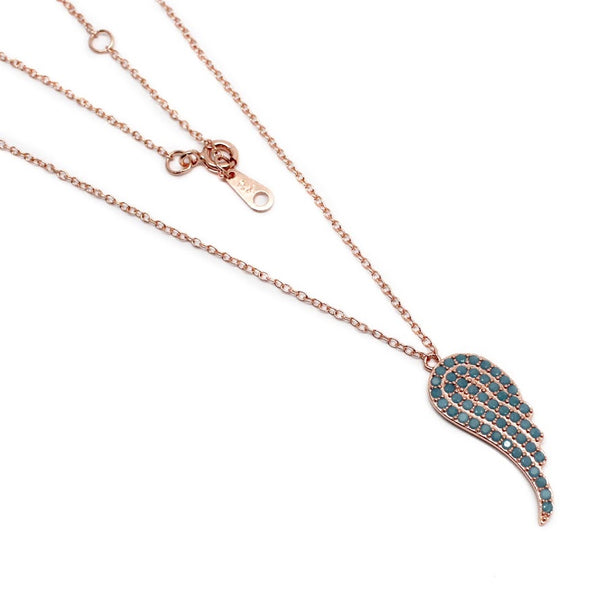 Sterling Silver Blue Stone Angel Wing Necklace