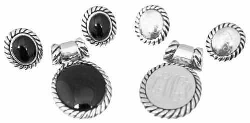 Sterling Silver Reversible Engravable Pendant & Stud Earrings Set - Atlanta Jewelers Supply