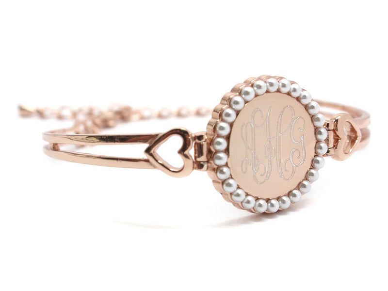 Elegant Engravable White Copper Circle Bracelet With Pearl around with  Princess Hearts on each side - Atlanta Jewelers Supply