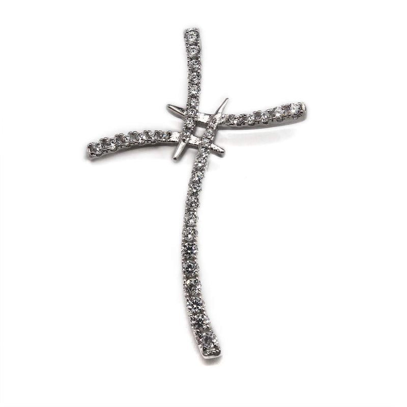 Sterling Silver Skinny Swirl CZ Cross Pendant