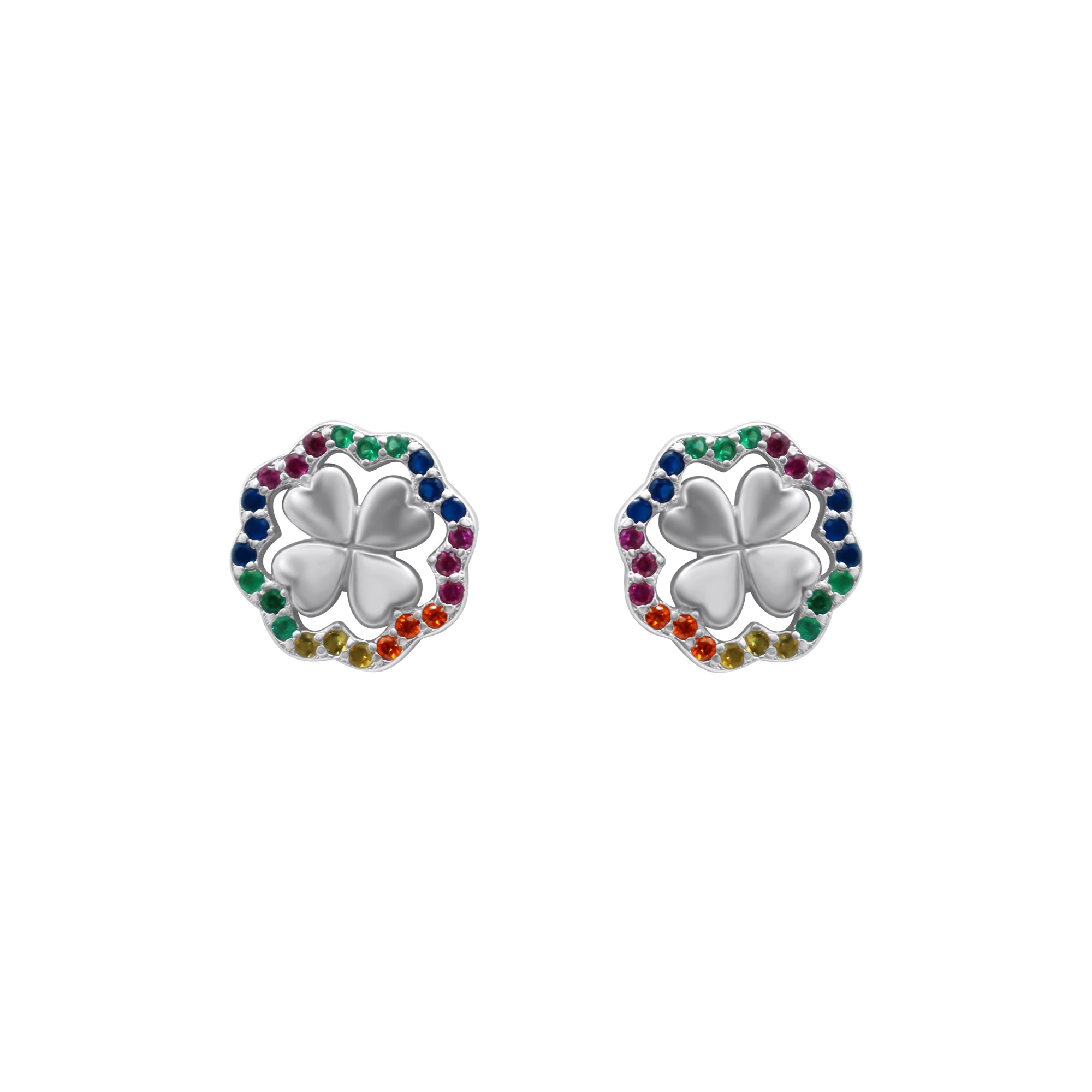 Sterling Silver Multi Color 4 Leaf Clover Studs