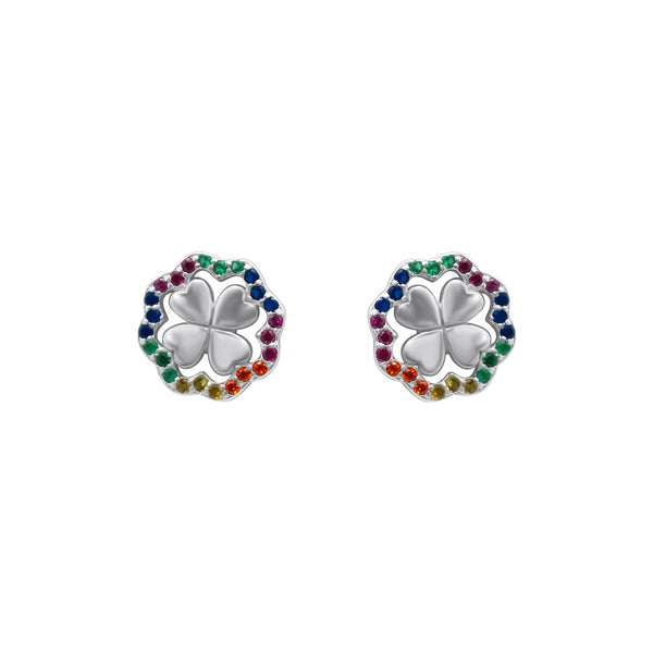 Sterling Silver Multi Color 4 Leaf Clover Studs