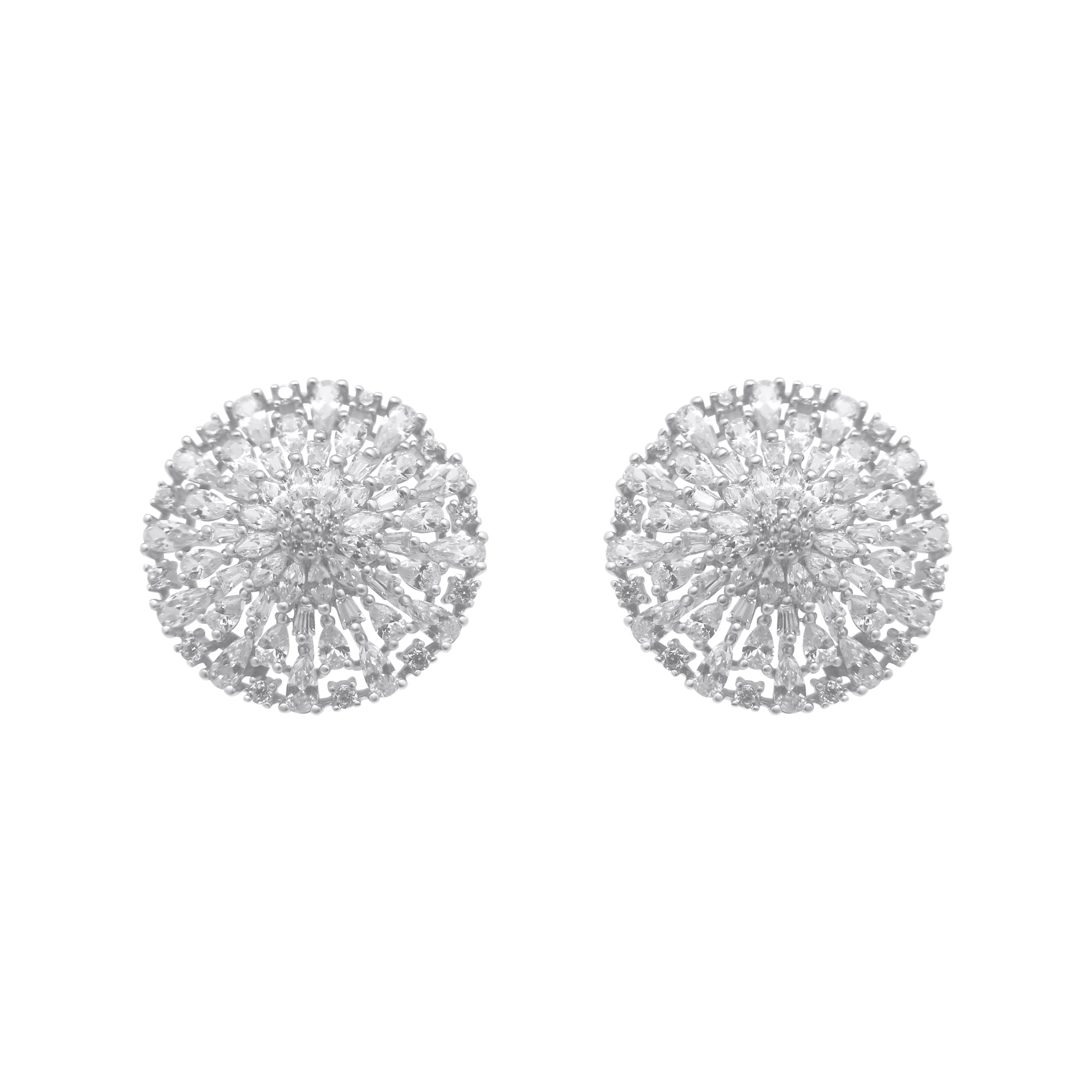 Sterling Silver Large CZ Cluster Circle Earrings