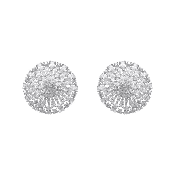 Sterling Silver Large CZ Cluster Circle Earrings