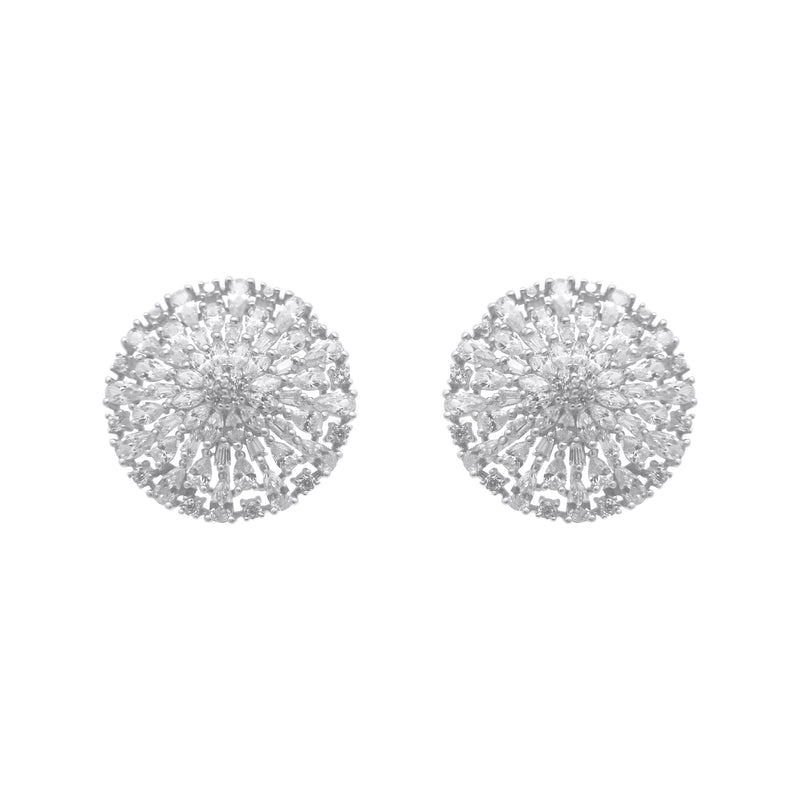 Sterling Silver Large CZ Cluster Circle Earrings