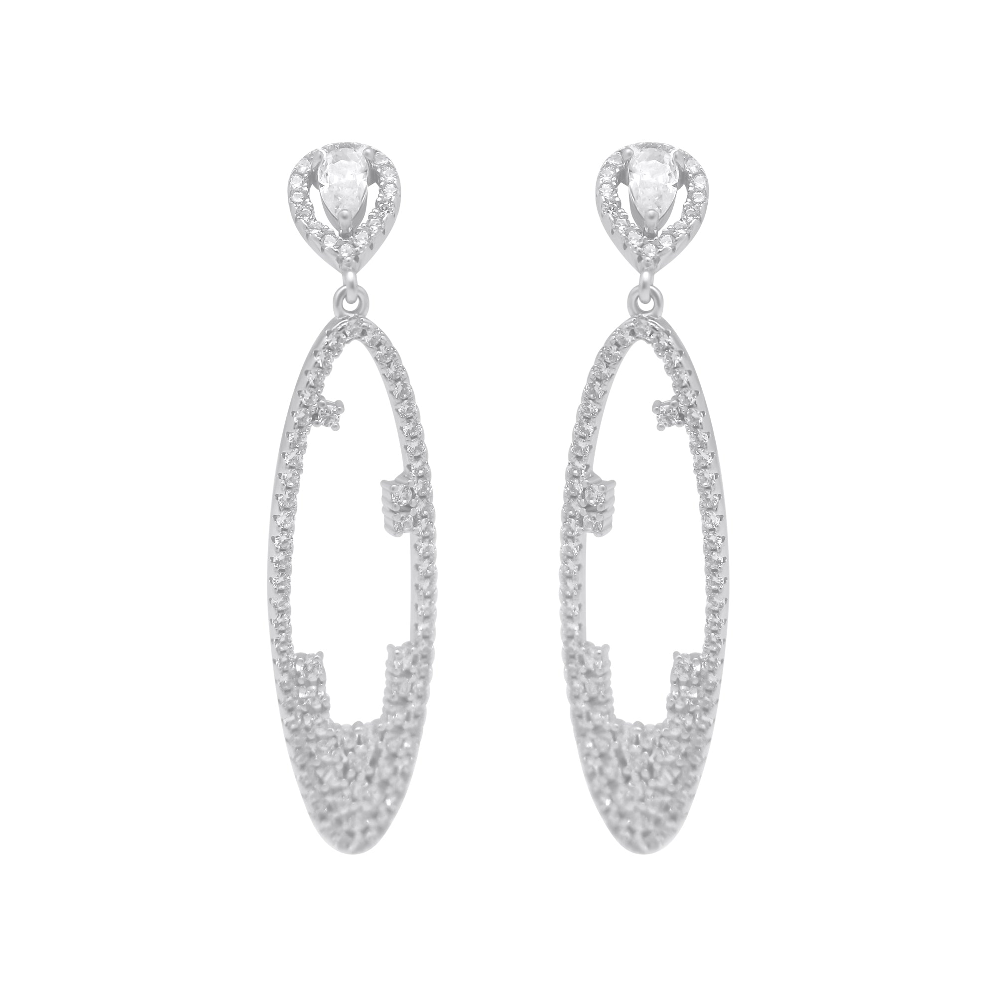Sterling Silver CZ Large Dangle Earrings