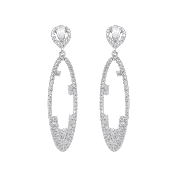 Sterling Silver CZ Large Dangle Earrings