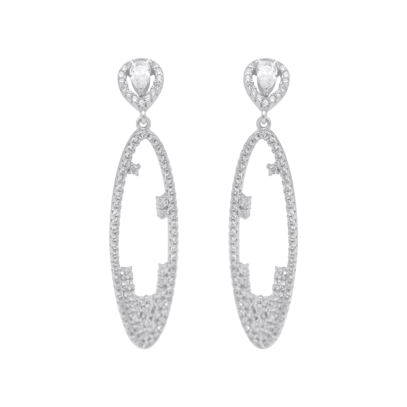 Sterling Silver CZ Large Dangle Earrings