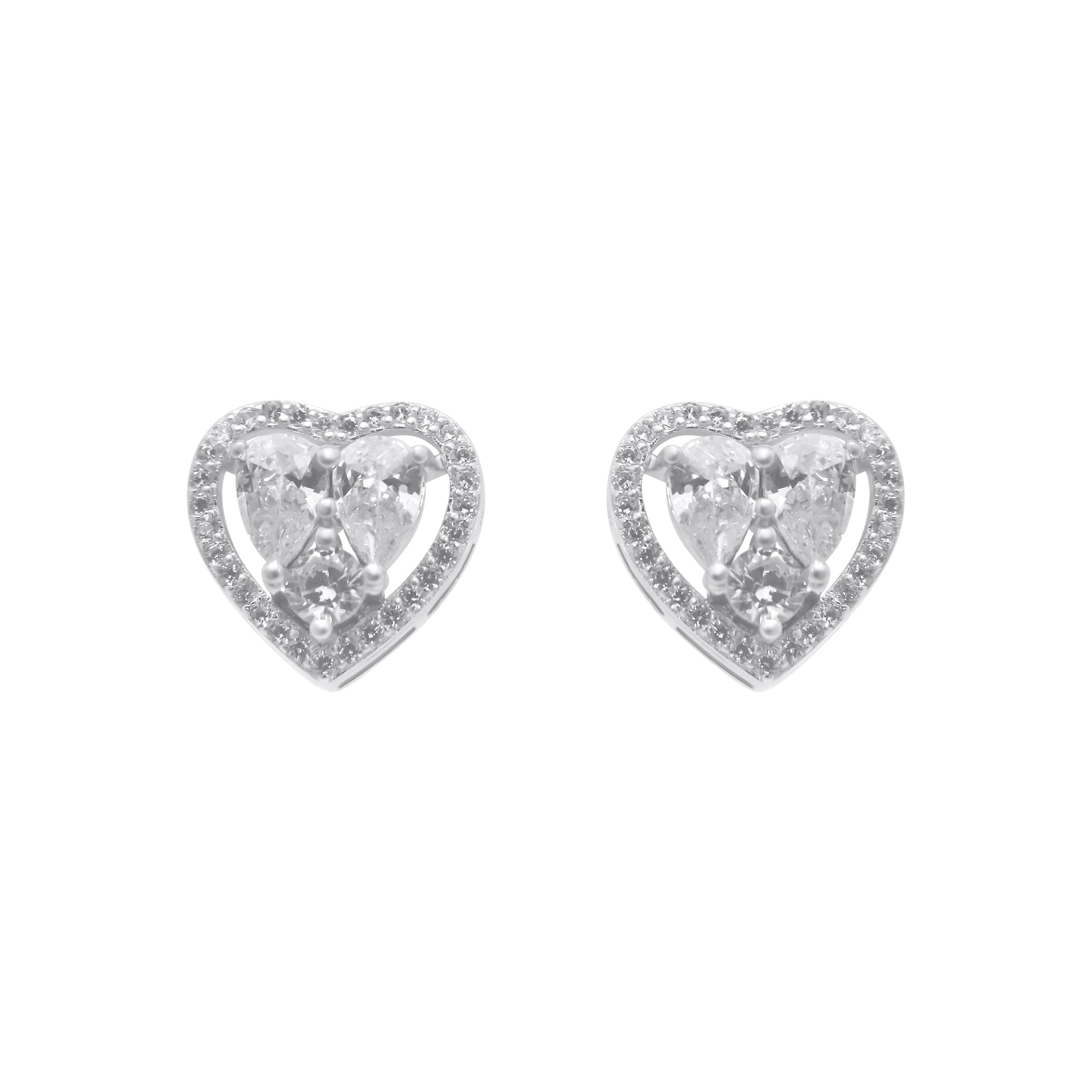 Sterling Silver Heart CZ Cluster Earrings