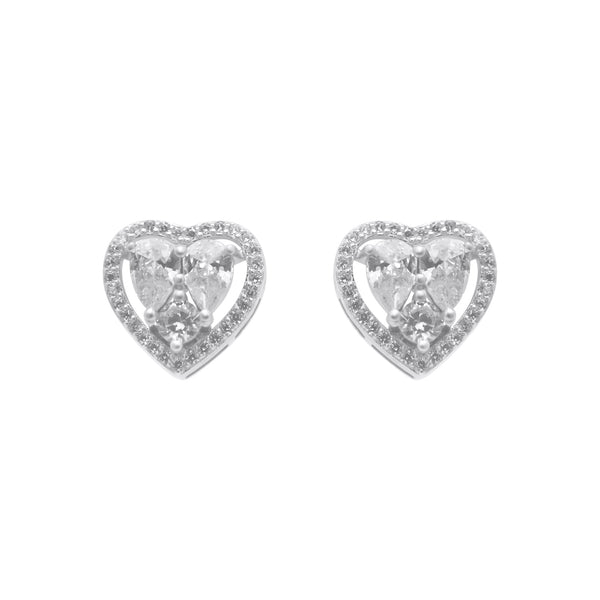 Sterling Silver Heart CZ Cluster Earrings