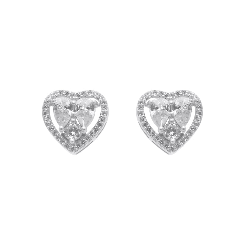Sterling Silver Heart CZ Cluster Earrings