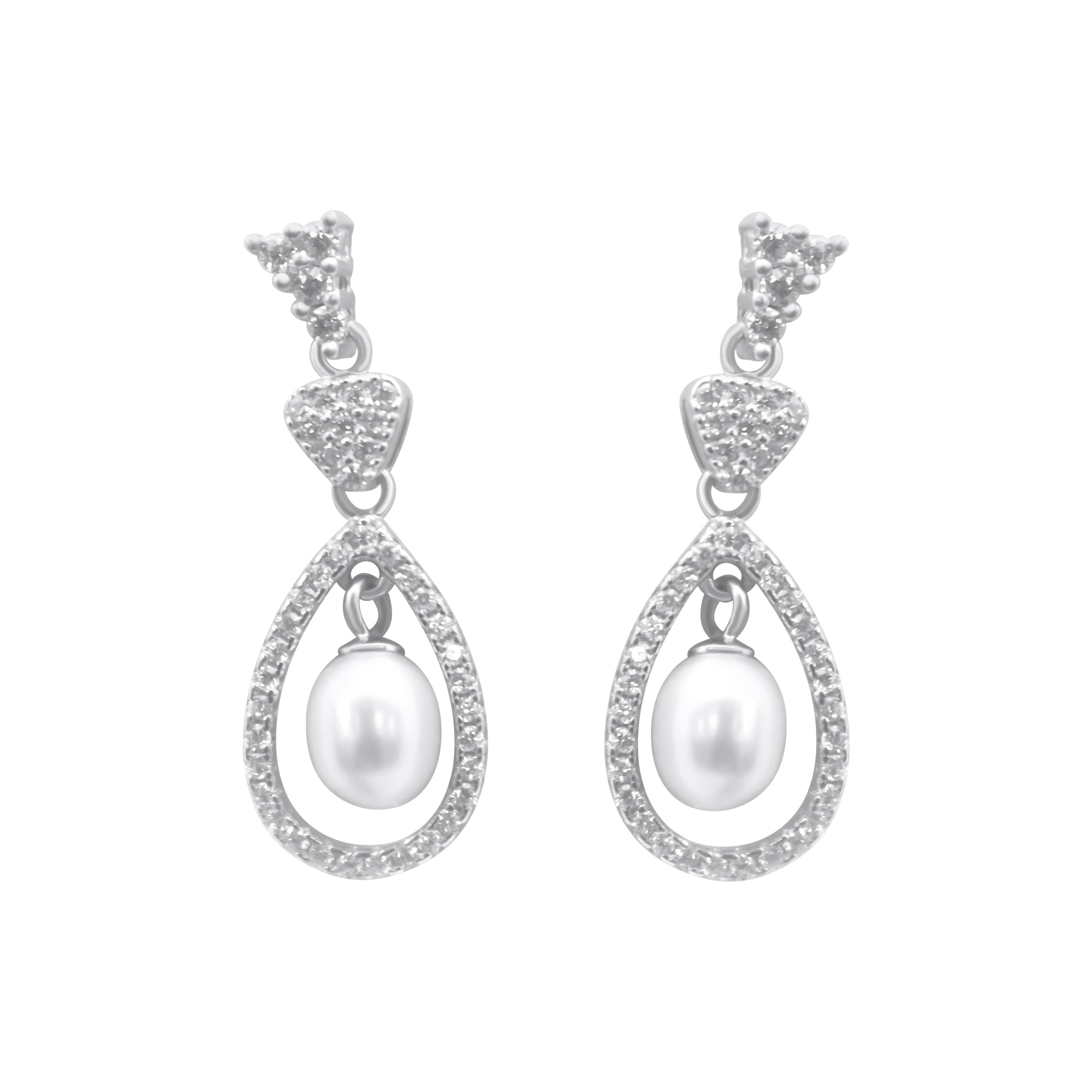 Sterling Silver Tear Drop Earrings w/ Dangle Pearl