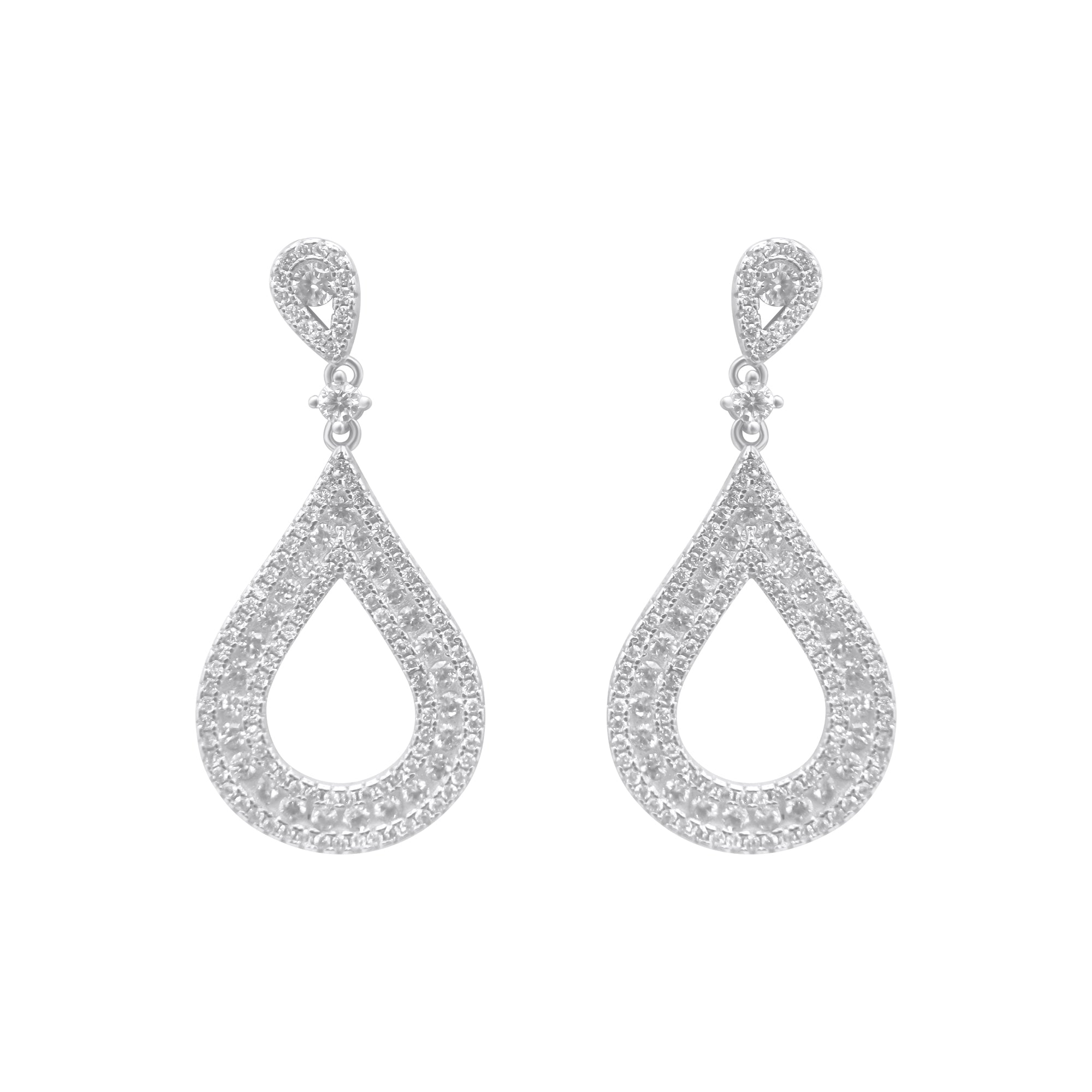 Sterling Silver Large Tear Drop CZ Earrings