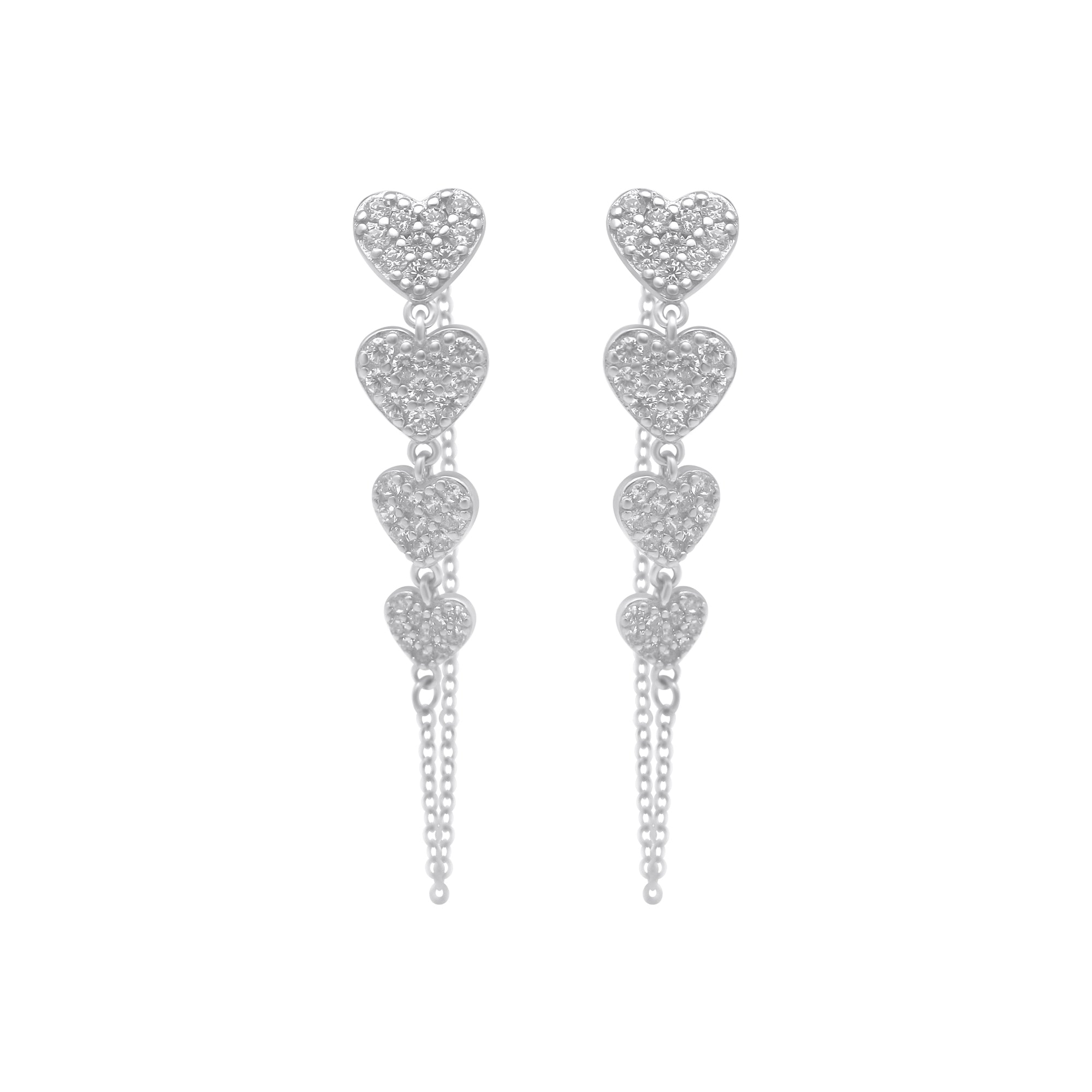 Sterling Silver 4 Heart Dangle Cuff Earrings